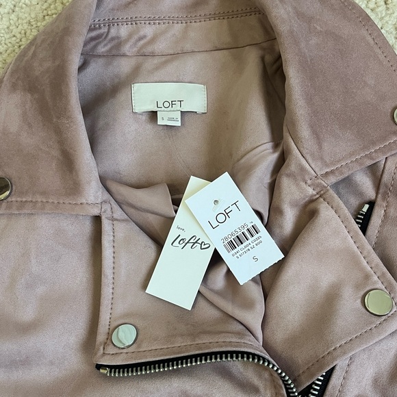 NWT!! LOFT Women's Faux Suede Dusty Pink Moto Jacket - Picture 3 of 5